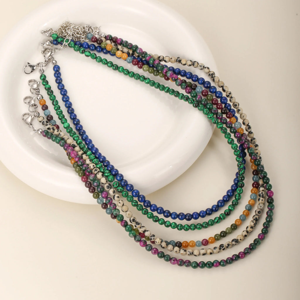 1PC 4mm natural amazonite stone beaded necklace for women ingx tiny pink wintersweet india onyx necklace women beaded jewelry