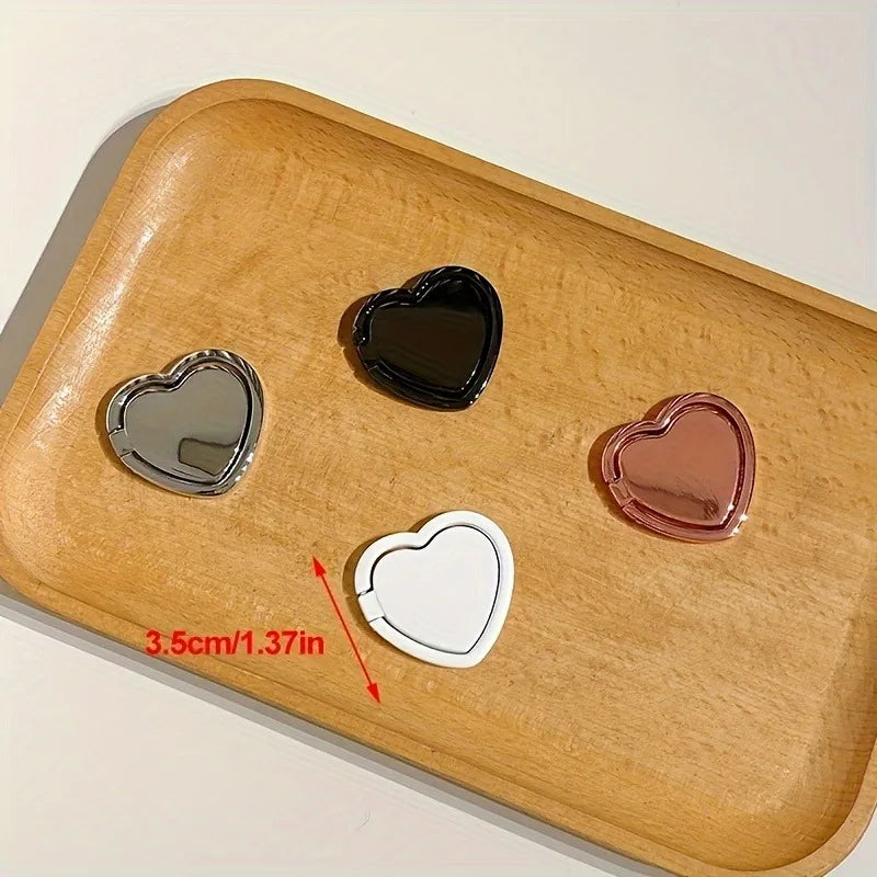 Fashion Universal Plating Gold Silver Black Metal Double Finger Ring Mobile Phone Talk Heart Shape Grip Stand Holder Women Gift