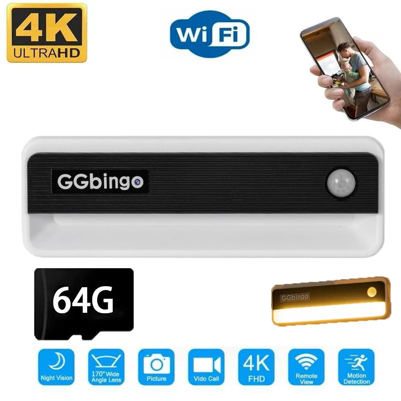 4K HD 1080P Mini Camera Battery Operated Home Monitori Camera DVR Function Human Body Induction Night Light Human Body Detection