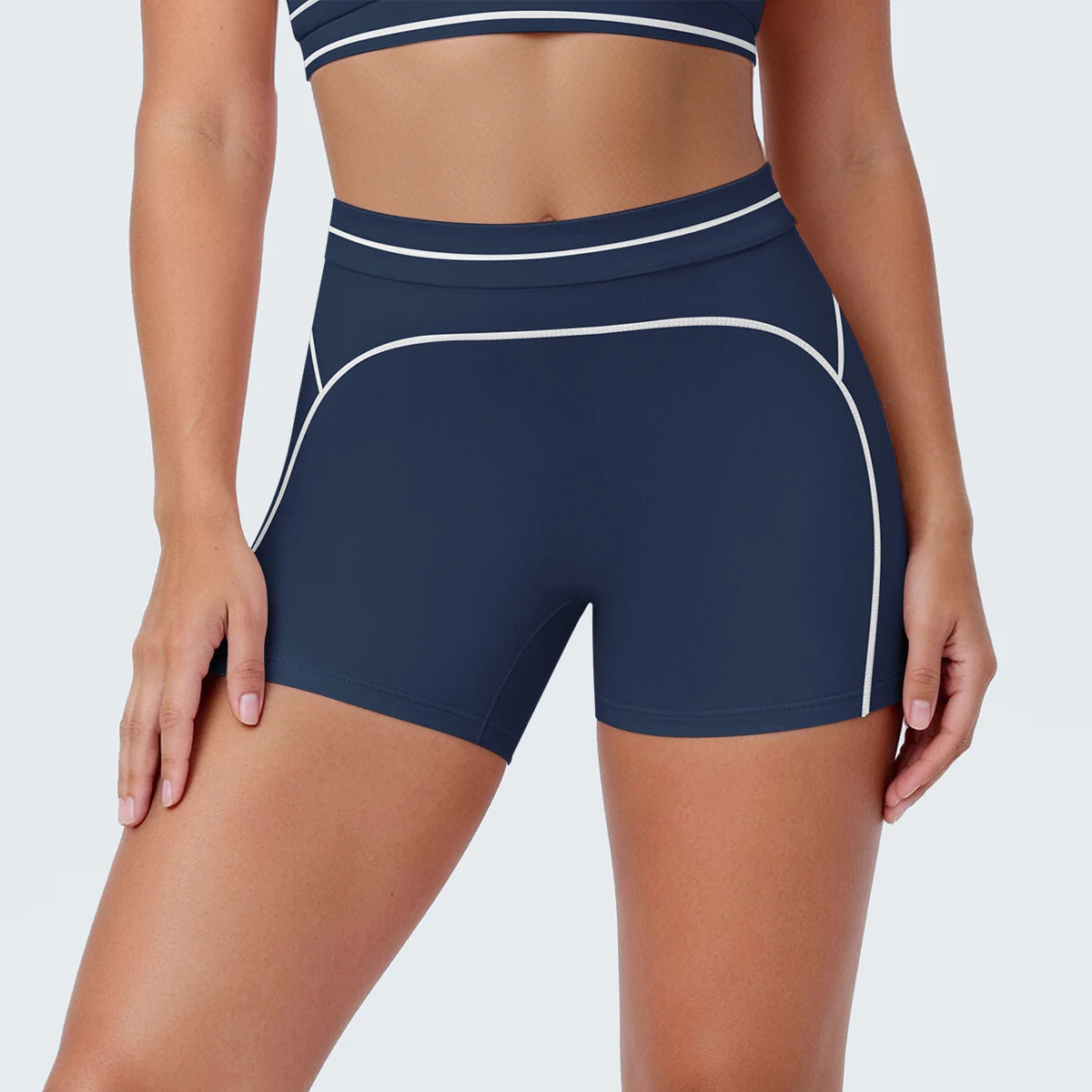 High Waist Stripe Fitness Yoga Shorts for Woman's Quick-Dry Breathable Hip-lifting Summer Gym Running Color Blocking Yoga Shorts