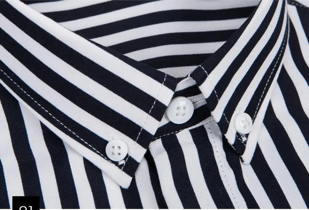 2026 Men's Classic Striped Shirt, Single-breasted Long-sleeved Shirts Autumn New Top Red Blue Black Slim Version Male Chemise