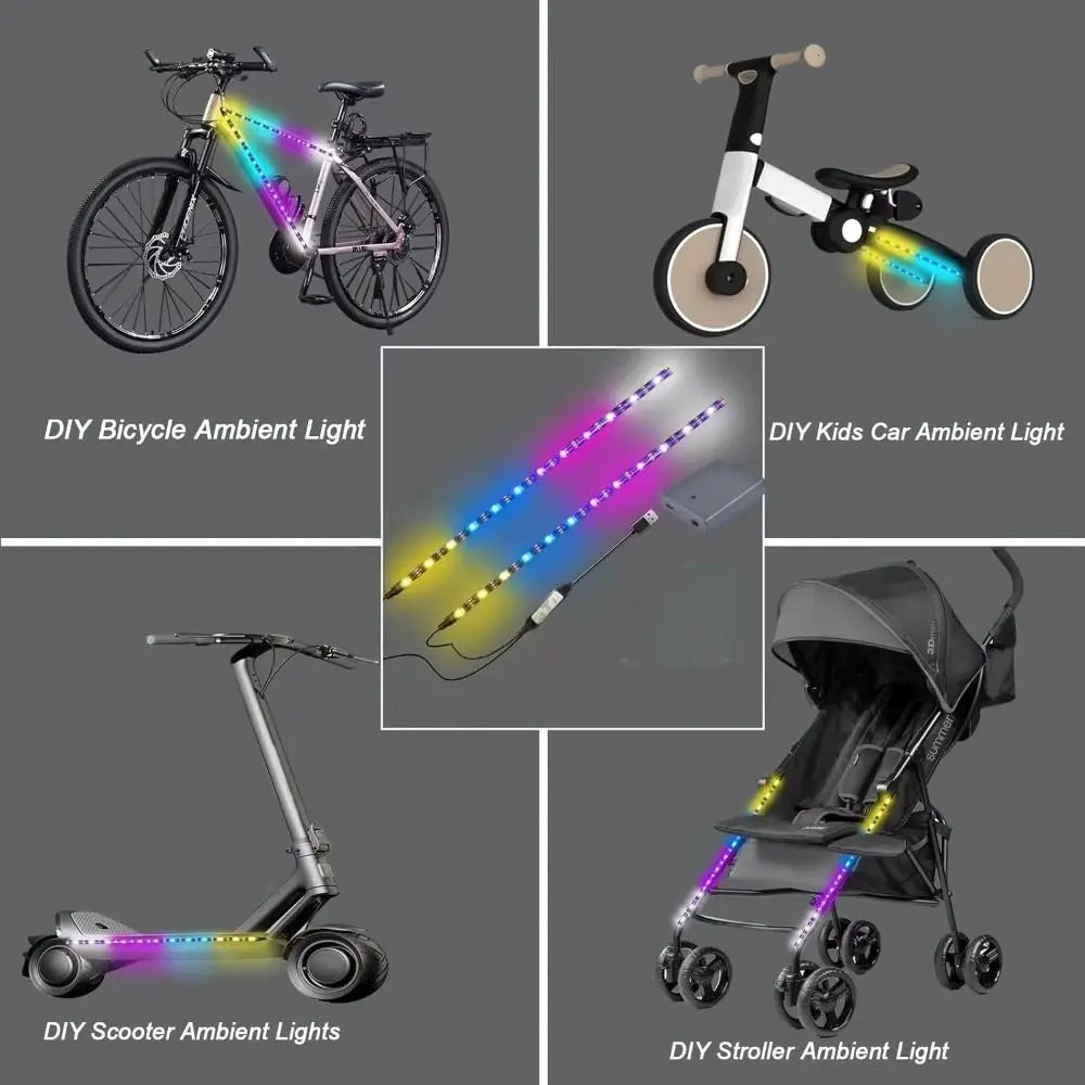 Creative Battery Powered Scooter LED Lights Multi-Color DIY Bicycle Ambient Light Dream Color Underglow Lights Night Riding