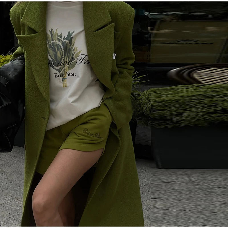 Chic Women's Woolen Overcoat Autumn Winter Solid Lapel Double Breasted Long Sleeve Long Coat 2026 Elegant Lady Street Outwear
