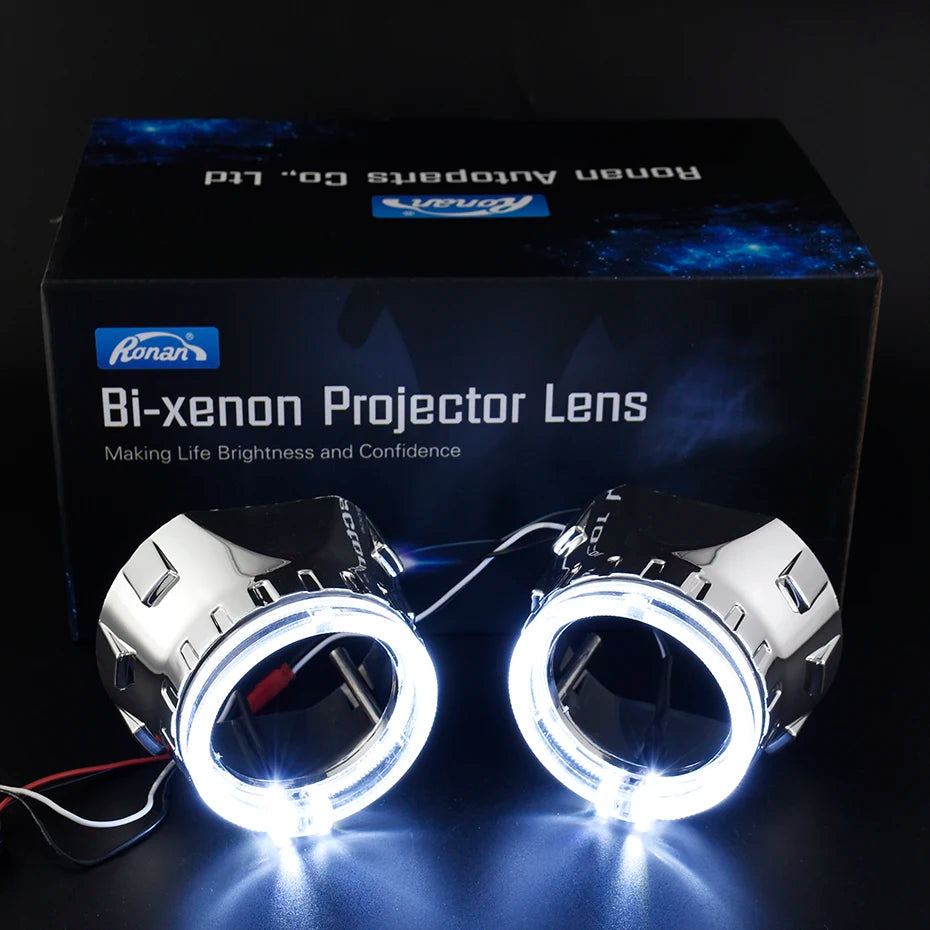 RONAN 2.5 inch LED Angel Eyes DRL Turn Signal Sliver Masks Shrods Covers Fitment 2.5 inch Projector Lens for Jetta BMS