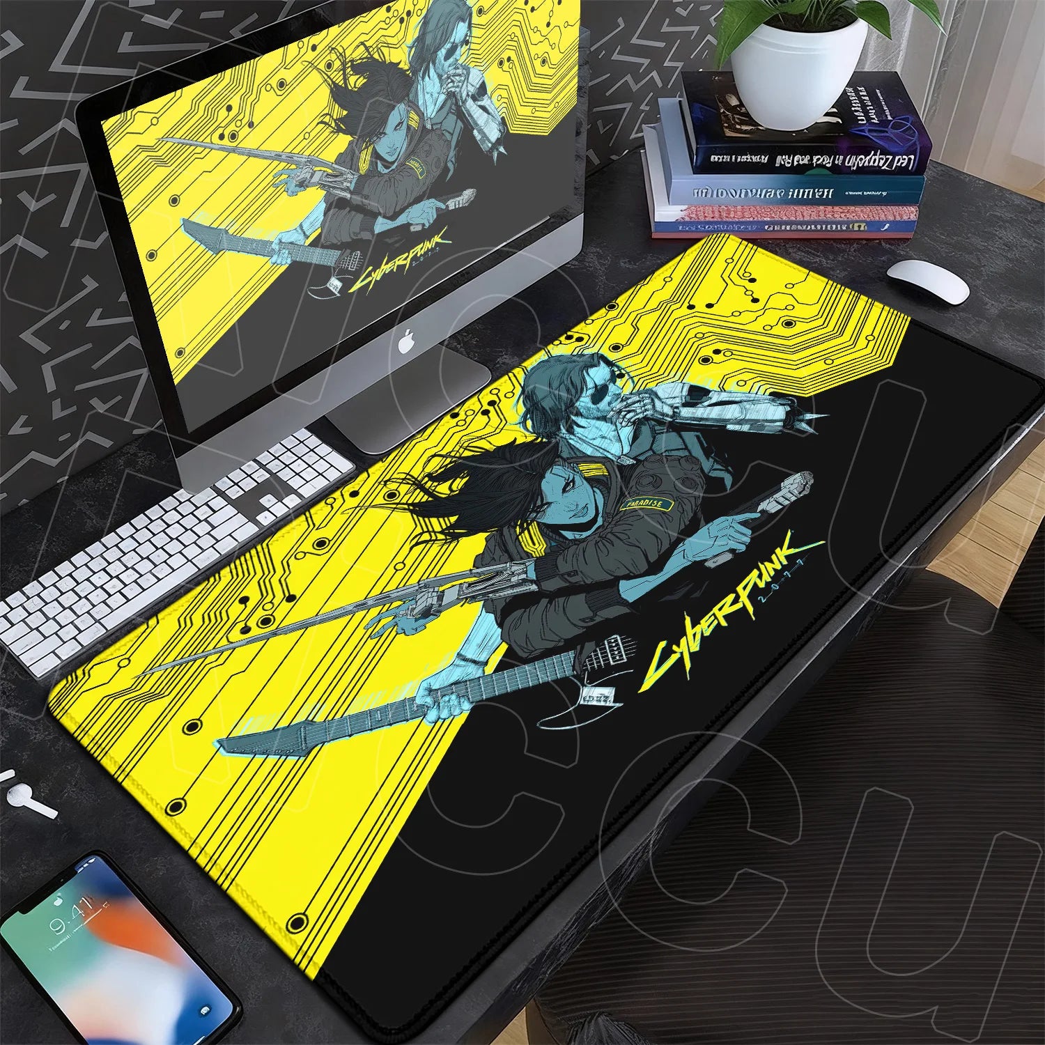 Black Gaming Mousepad XXL Rubber Non-slip Office Deskmat Anime Girl Playmat C-Cyberpunks Style Lock Edge PC Keyboard Accessories