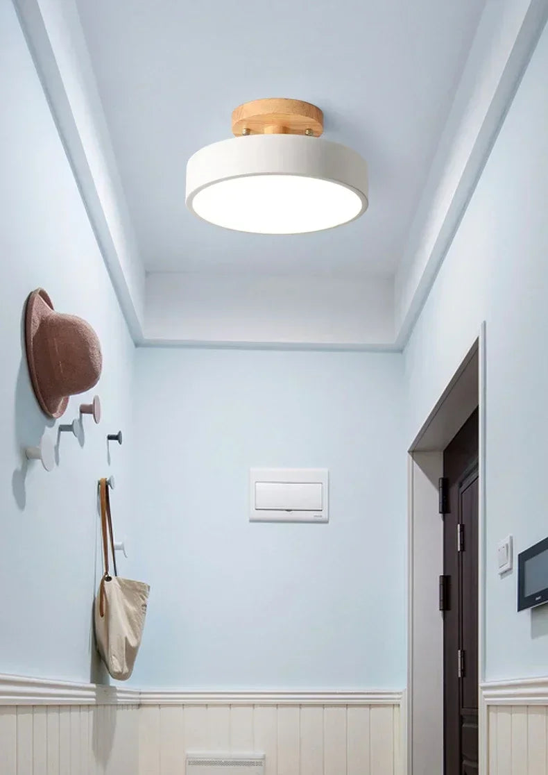 Nordic Entrance Hallway Ceiling Lamps Balcony Wood Round Cloakroom Dining Room Study Bedroom Light Bathroom Industrial Lighting