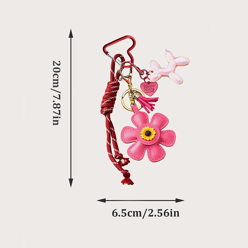 Creative Key Pendant Leather Sunflower Braided Rope Handing Pendant Girl's Bag Charms Women Keyring Hanging Ornament