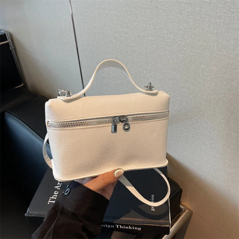 Minimalist Trend Solid Color Box Bag Litchi Pattern Portable Carrying Crossbody Bag Daily Commuting Versatile Square Bag