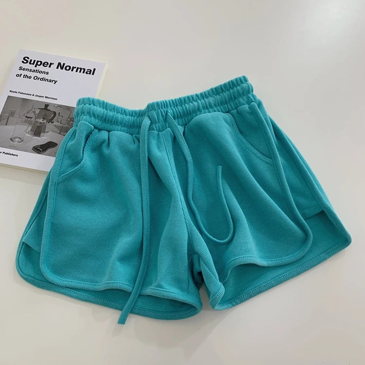 New2026 Women's Summer Casual Loose Drawstring Sports Shorts Elastic High Waist Fitness Running A-line Shorts Leisure Home Pants