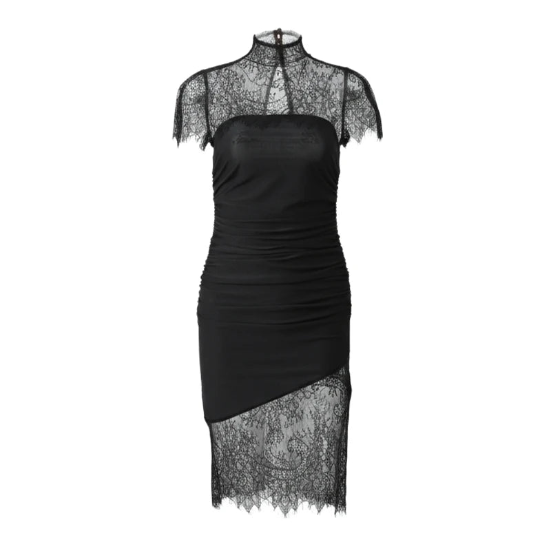 Women's Cape Shawl Strapless Long Dress Sexy Solid Patchwork Lace Pleated Slim Maxi Dresses 2026 New Lady Evening Party Vestidos