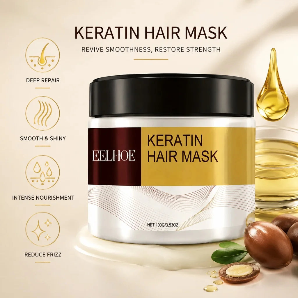 Keratin Hair Mask Nourishing Repair Hair Treatment Mask 100g Smoothing Moisturizing Mask for Dry Damaged Frizzy Bleached Hair