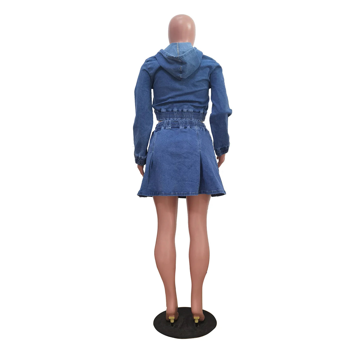 CM.YAYA Denim Women Set Street Long Sleeve Hooded Jacket and A-line Ball Gown Skirt Suits Two 2 Piece Jeans Set Summer Tracksuit