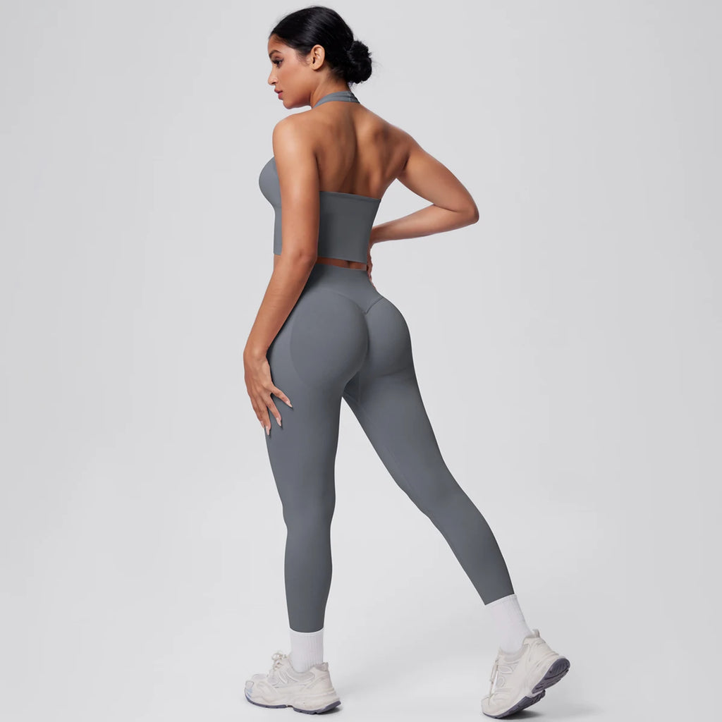 Rooftrellen 2PCS/set Women Gym Sports Yoga Set Breathable Shockproof Workout Top Backless Bra Push Up Fitness Pants Yoga Set