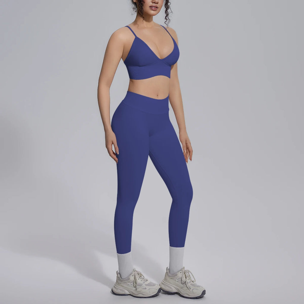 2PCS Woman Yoga Set Shockproof Workout Top Sexy Yoga Bra with Chest Pad High Stretch Seamless Fitness Pants Gym Yoga Set