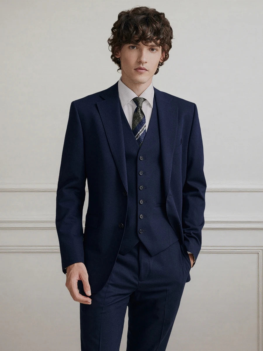 Men's 11% Wool Suit for Groom, Wedding & Business Casual Blazer Set, Premium Blue Formal Attire with Pants, Reusable for Office