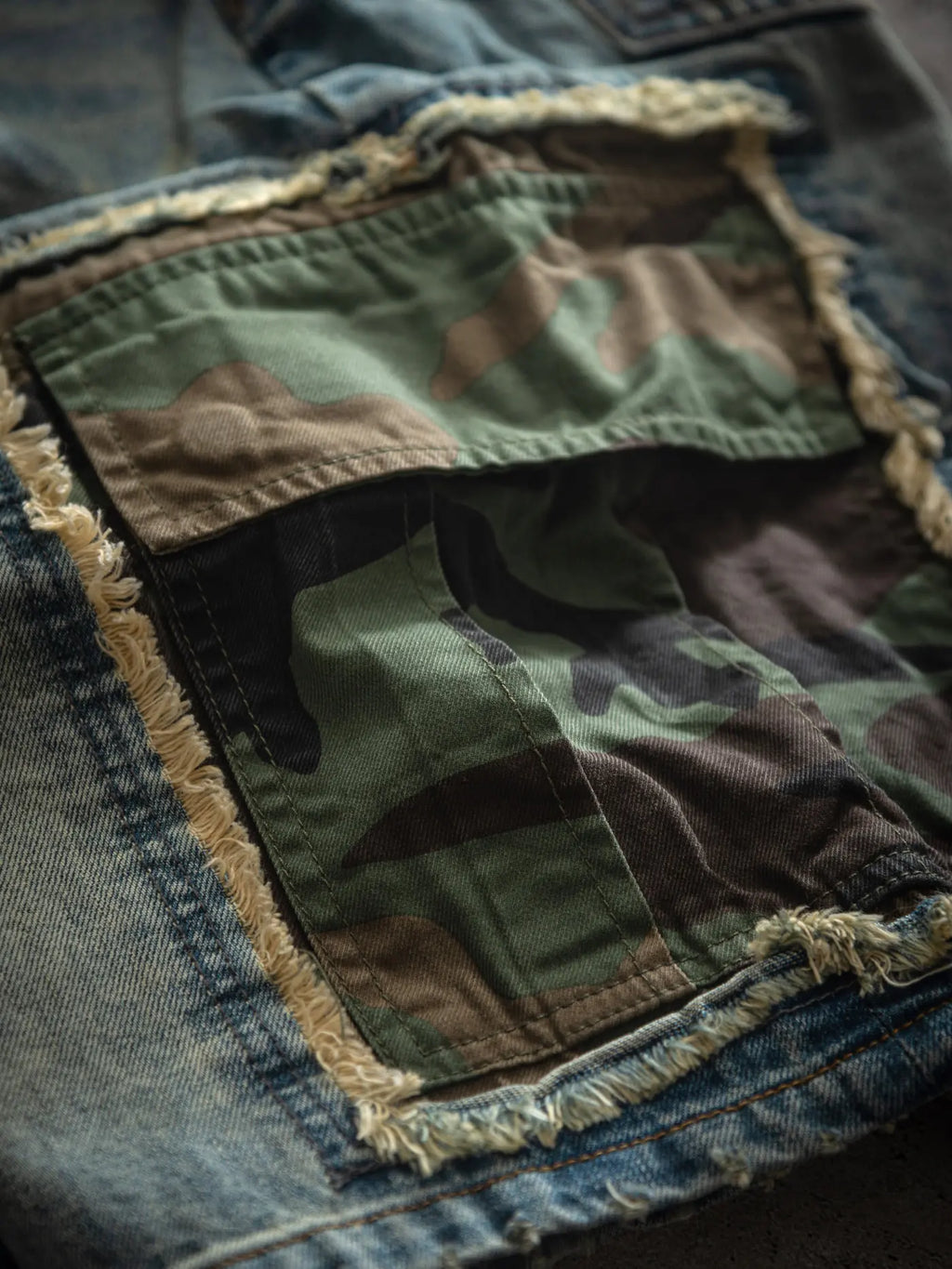 Summer New American Retro Camouflage Patch Pocket Denim Shorts Men's Fashion 88% Cotton Washed Old Straight Casual 5-point Pants