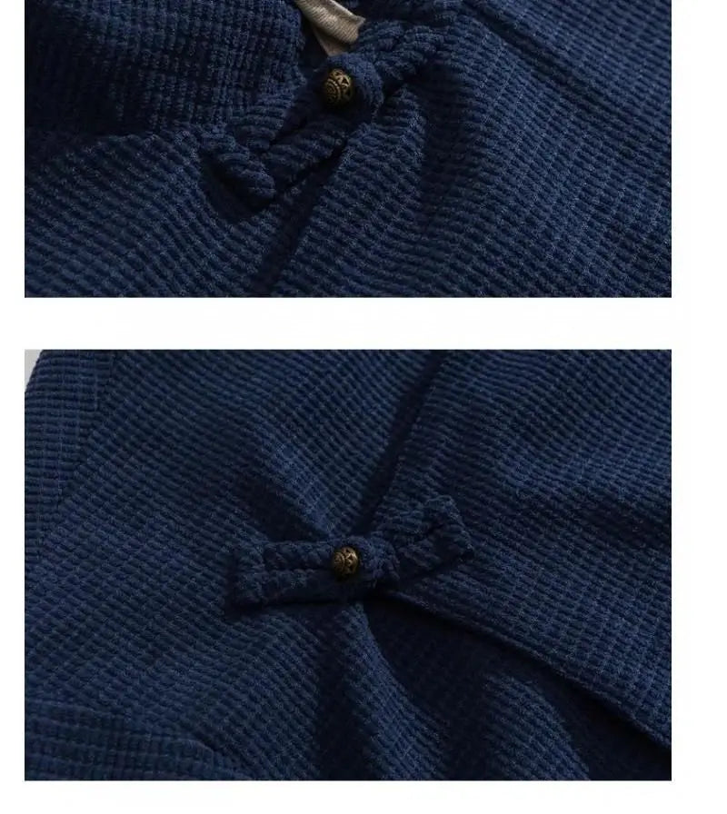 Autumn Winter Chinese Style Blouse Long-sleeved Jacket Men's Chinese Tang Suit Hanfu Lay Buddhist Zen Suit Tea Suit Slanted Top