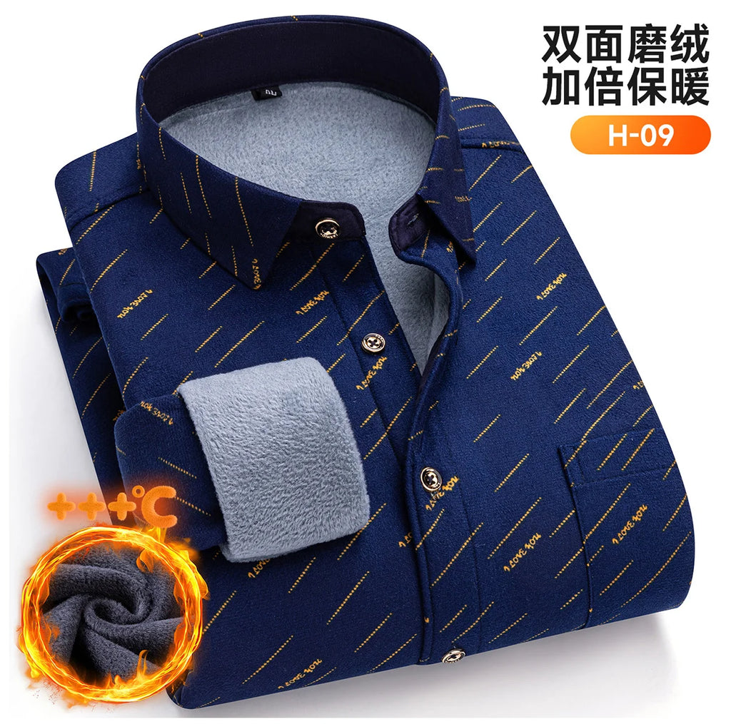 Plus Size 8XL 7XL 6XL Men's Thickene Shirt Long Sleeve Fleece Warm Winter Autumn Casual Soft Print Daily Thermal Male Clothing
