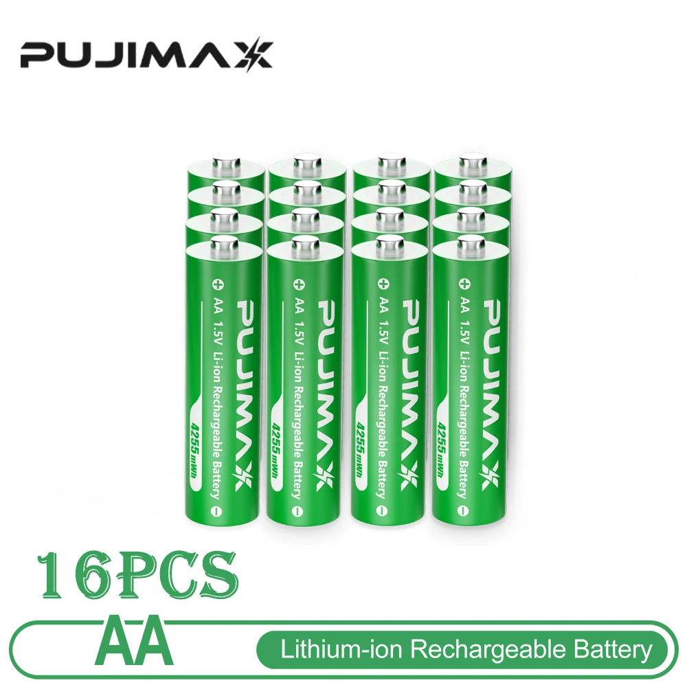 PUJIMAX Lithium-Ion Rechargeable Battery High-Capacity 1.5V 4255mWh AA&1100mWh AAA Battery for Remote Control Mouse Electric Toy