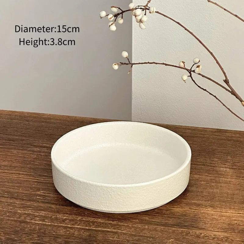 Black White Matte Ceramic Deep Plate Soup Bowl Plates Salad Plate Vintage Round Fruit Plates Western Steak Main Course Plate