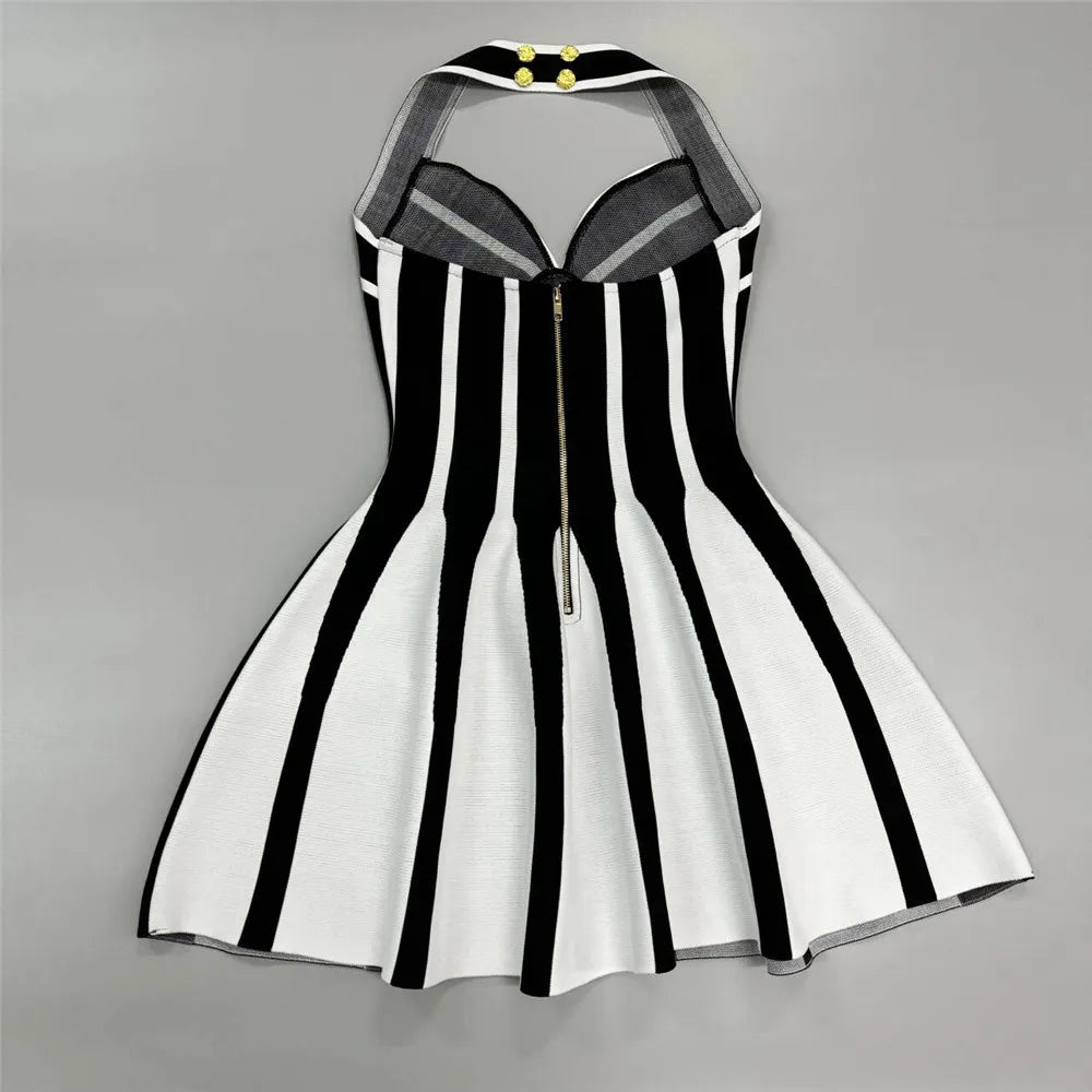 2025 New Sexy Halter Bandage Dress Women Patchwork Sleeveless Clothes Club Party Mini Dresses