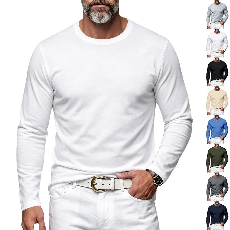Autumn and Winter Men's Thin Casual Crew Neck Pullover Loose Versatile Breathable Commuter Long Sleeve Bottom T-Shirt