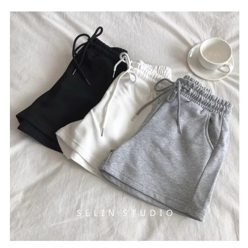 Womens High Waist Sporty Shorts Elastic Waist Loose Fit Versatile Three Quarter Length Hot Pants Summer Outdoor Breathable Short