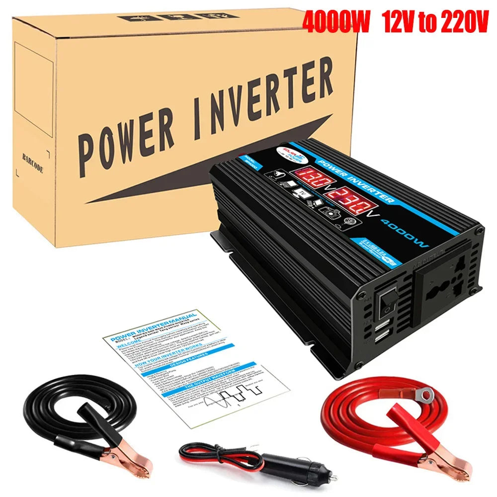 4000/6000W Inverter 12v 220v 110v Modified Sine Wave Car Power Inverter Transformer Convert LCD Display Vehicle Inverter 2USB