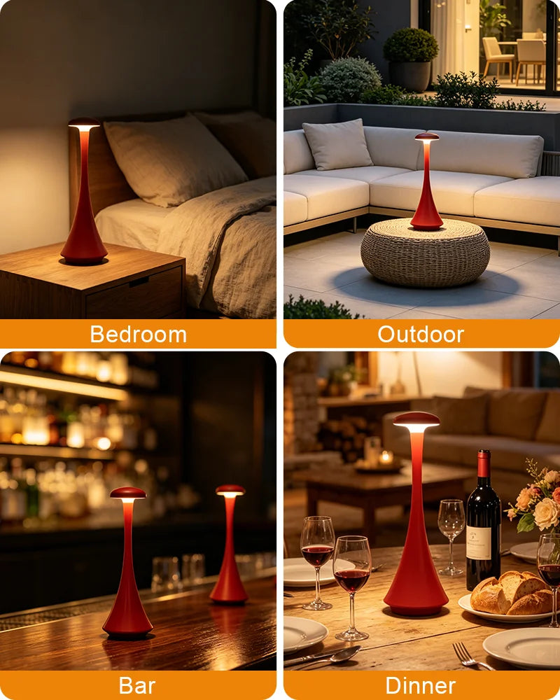 GGbingo Mushroom Table Lamp Rechargeable Wireless Touch Lamp Creative Desk Lamp USB-C Desk Lamp Bedroom Atmosphere Light