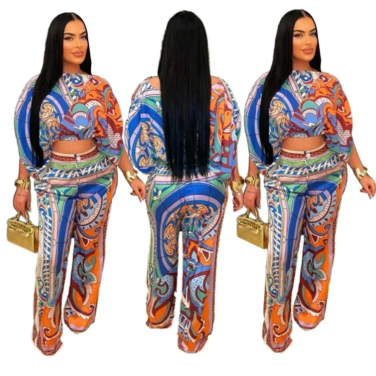 The Best-selling Printed Trouser Suit with A Line Neck and Crop Sleeves