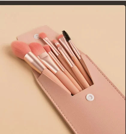1 Set Mini 8Pcs Makeup Brush Set Portable Pouch Eyeshadow Foundation Blush Brush Beauty Tools for Beginners