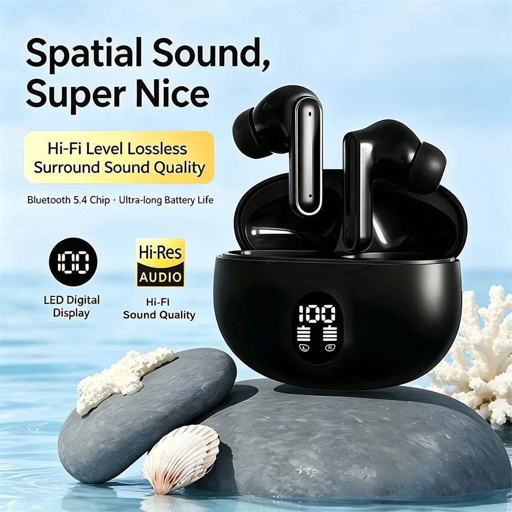 LED Digital Display Bluetooth Earphone Wireless Headset In-ear Mega Bass 9D Surround Sound Game Low-delay HD Call For iPhone