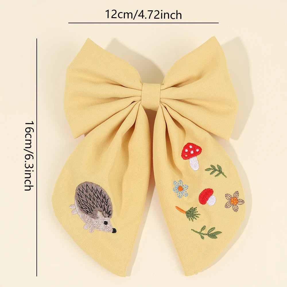 Cartoon Hedgehog Bow Hair Clip For Girls Elegant Handmade Flower Fox Embroidery Hairpins  New Trendy Headwear Hair Accessories
