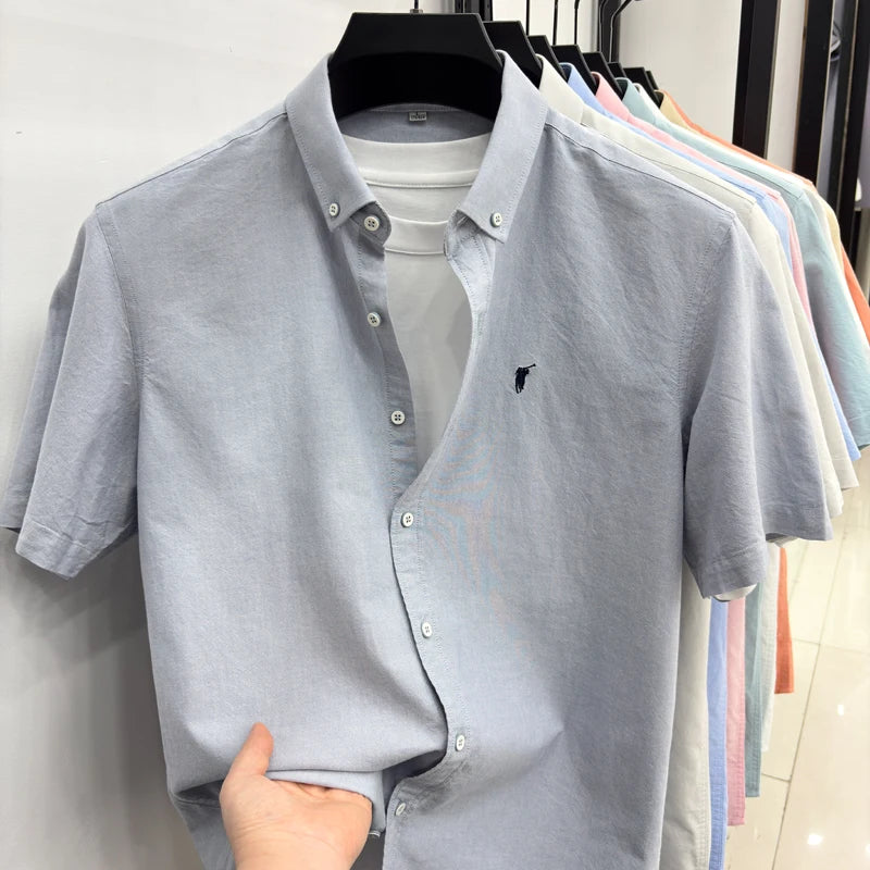100% cotton short sleeve shirt summer classic solid color luxury brand Paul embroidery fashion business golf casual men's wear
