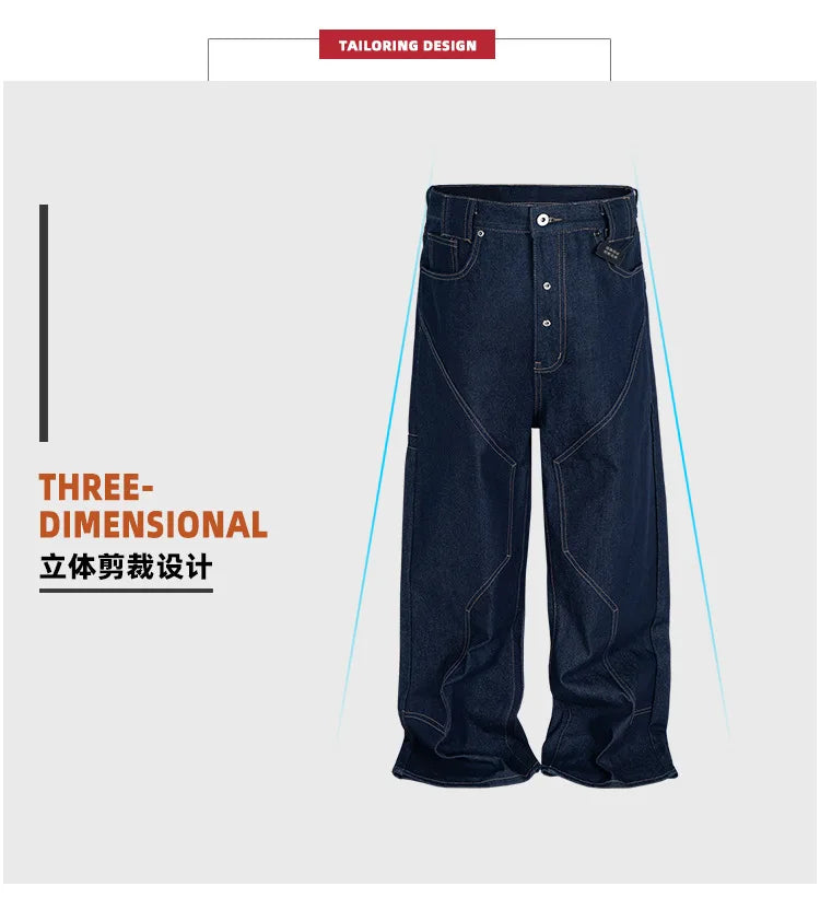 MIJKO High Street Cleanfit Drak Blue Jeans for Men and Women Straight Vintage Casual Denim Trousers ZJ080