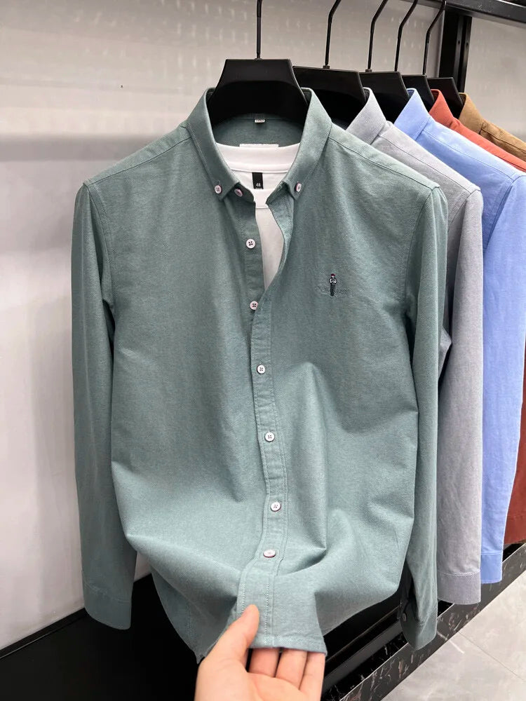 Luxury brand golf embroidered men's long sleeved shirt made 100% pure cotton comfortable and casual 2024 autumn new men's top
