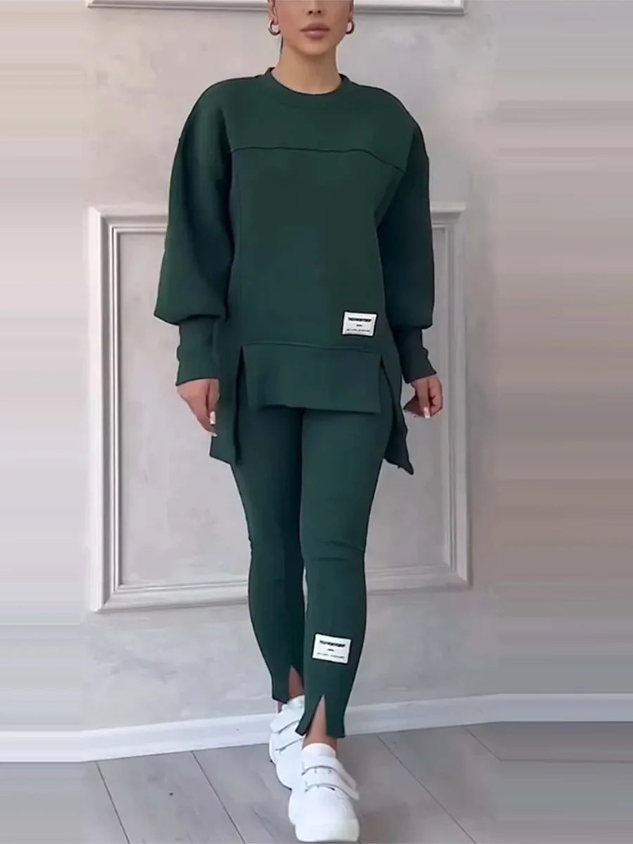 New Women's Fashion Casual Sweatshirt + Trousers Cover Autumn Winter O Neck Long-sleeved Hoodie Women's Suit Sports 2piece Set
