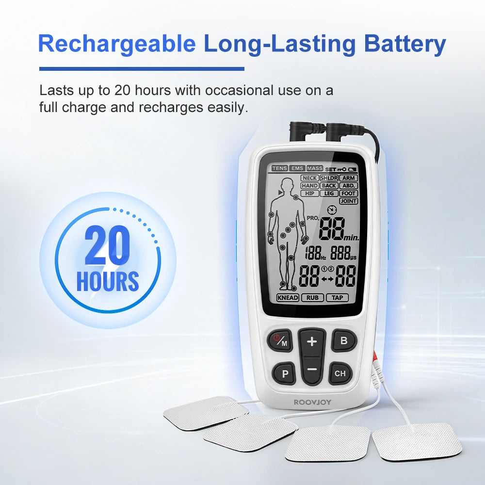 3-in-1 EMS & TENS Unit Machine Professional Muscle Stimulator Electronic Acupuncture Massager for Neck, Back, Legs, Feet & Body
