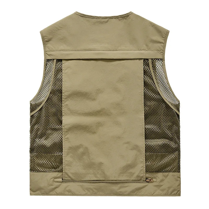 Mesh Men's Fishing Vest Multi Zip Pocket Hiking Waistcoat Male Light Thin Outdoor Sleeveless Jacket Work Summer Travel Plus Size
