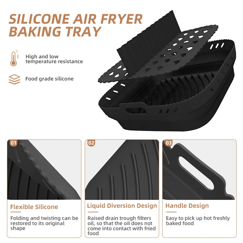 Square Silicone Air Fryer Liner with Divider Non-Stick Easy to Clean Dishwasher Safe Food Riser Holder