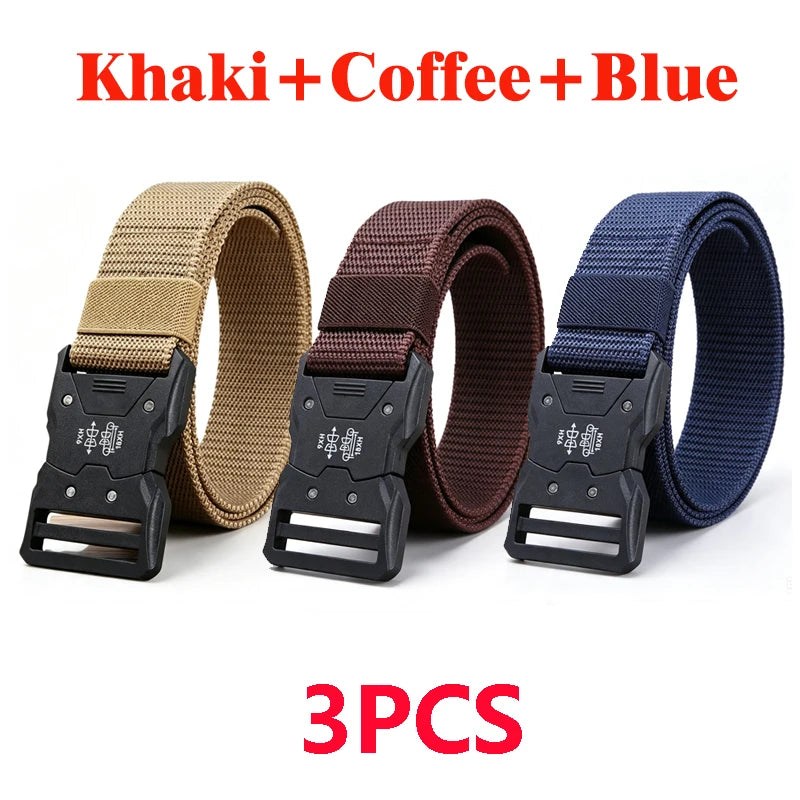 Men's Tactical Belt Versatile Durable Nylon Canvas Belt Outdoor Hunting Automatic Buckle Military Training Pants Belt for Men
