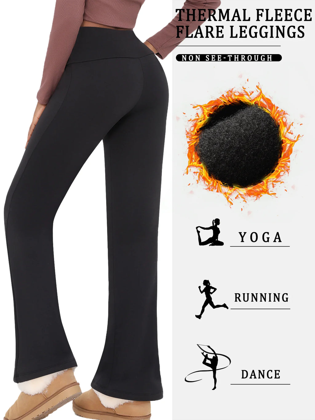 High Waisted Fleece lining Flare Leggings for Women - Super Soft Pants with Tummy Control, Perfect for Yoga Practice