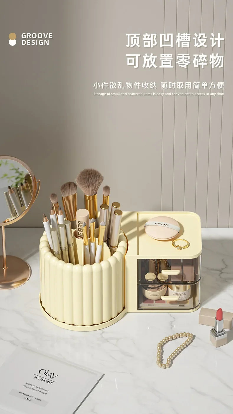 360 Rotating Makeup Desktop Cosmetic Storage Box Organizer Large Capacity for Bathroom Portable Lipstick Makeup Brush Pen Holder