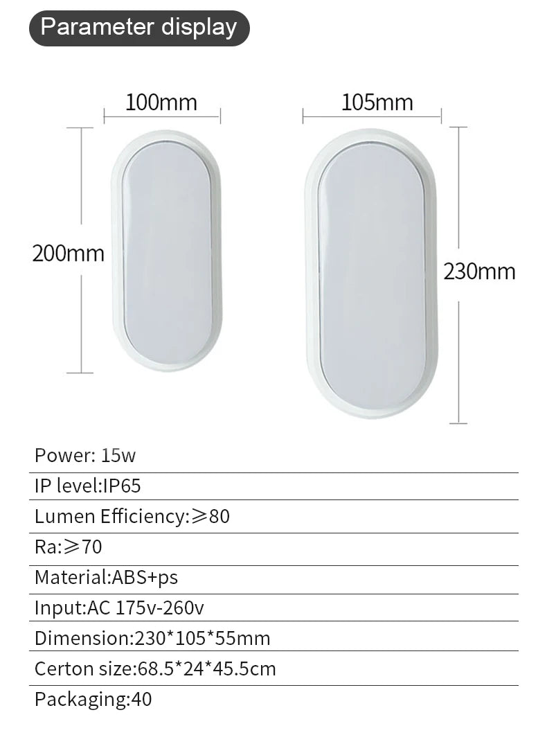Oval Wall Lighting 12W Modern LED Outdoor Surface Mounted Waterproof Bathroom Porch Wall Sconce Aisle