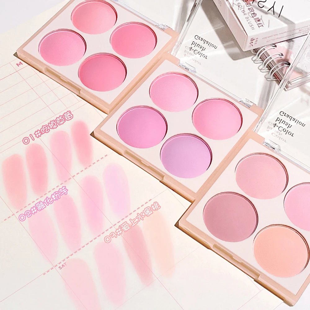 Vibrant Girl Ice Cream Four-Color Blush; Brightening, Natural Bare Makeup Effect, Pigmented, Matte, Fine Texture
