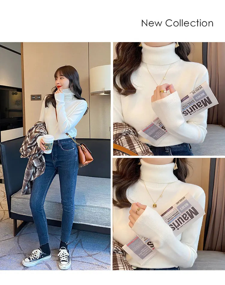 2026 Autumn Winter Basic Slim Soft Solid Color Turtleneck Sweater Women Pullover Casual Long Sleeve Chic Bottom Knitted Jumper