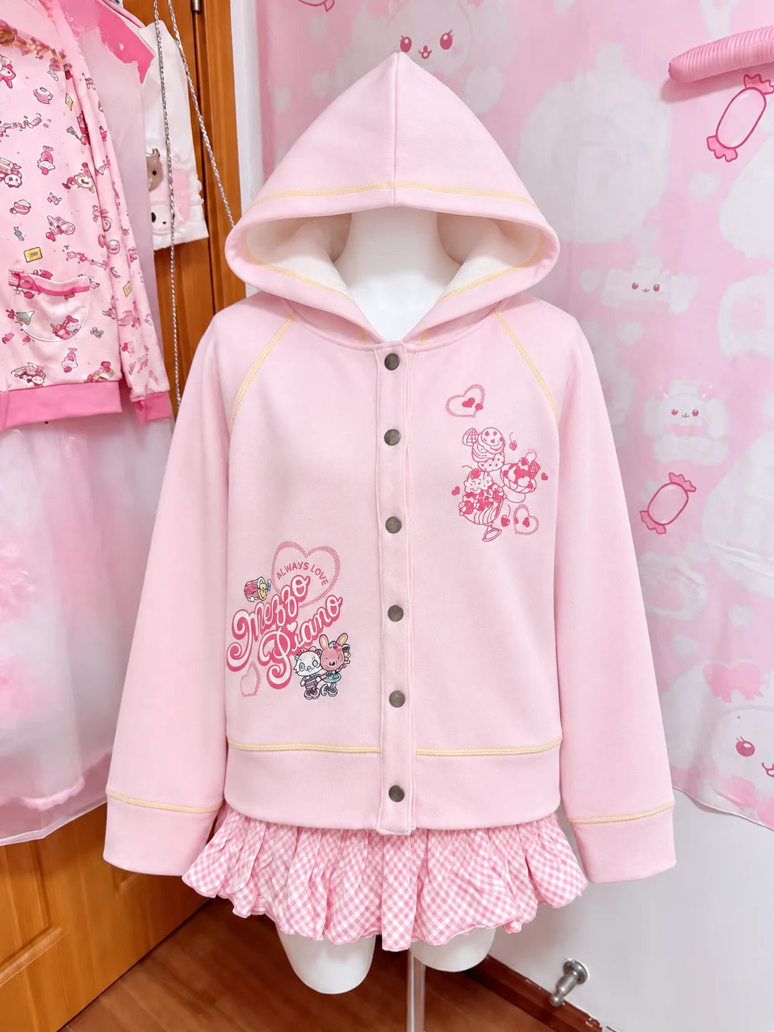 Cute Japanese Printed Cardigan Women Y2K Fairy Grunge Ruffle Patchwork Outerwear Sweet Lolita Harajuku Style Daily Casual Outfit