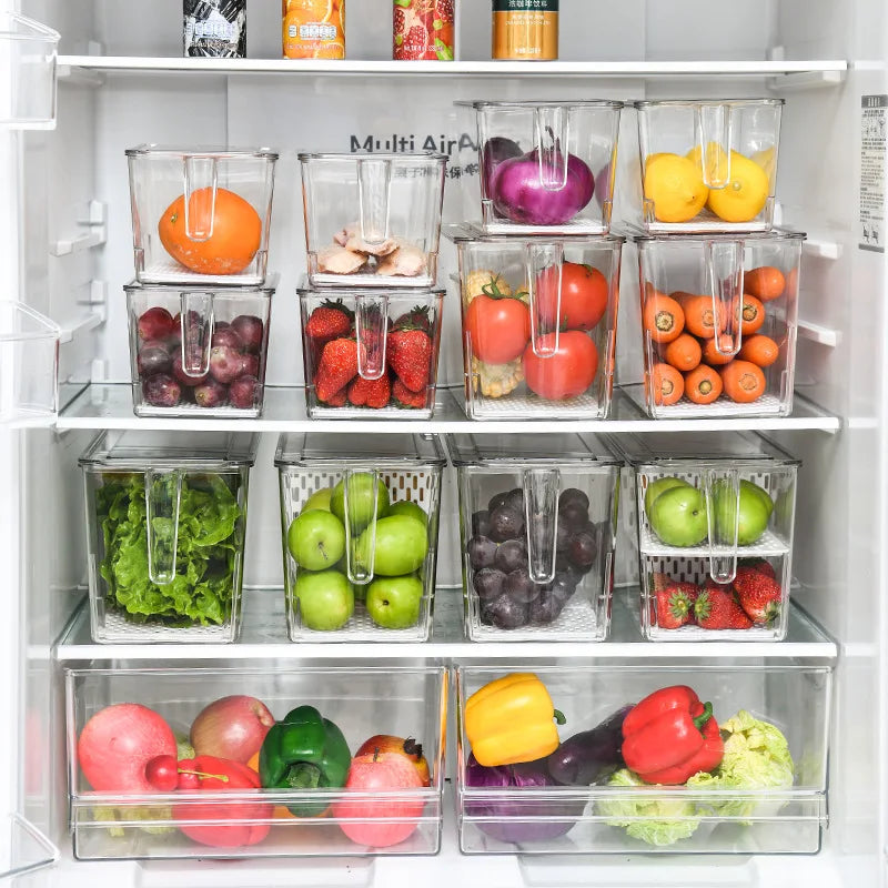 Kitchen Food Preservation Box Refrigerator Organizer With Handle Stackable Vegetable Fruit Storage Containers Home Organization