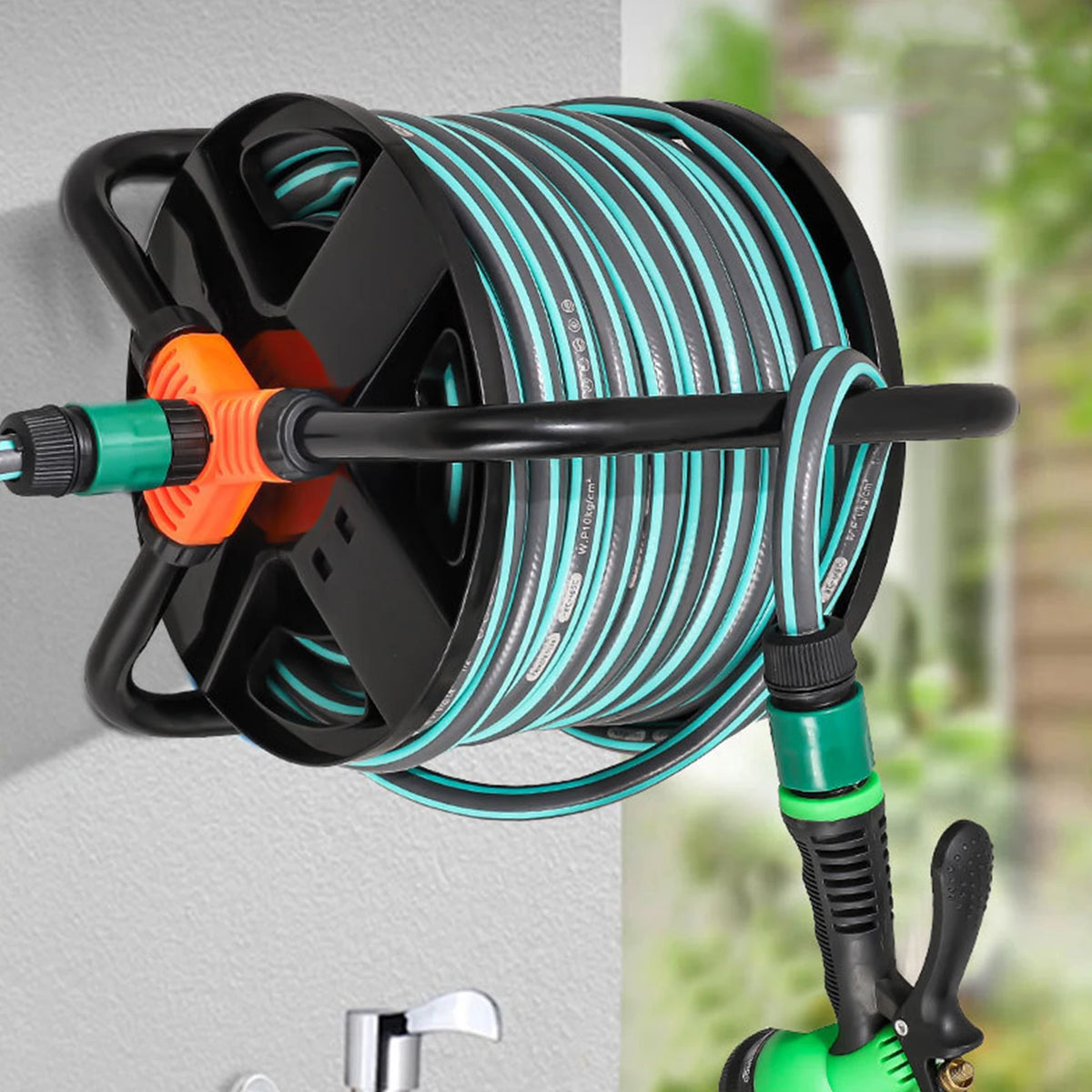 Water Pipe Storage Rack Wear Resist Single Arm Pipe Coiler Portable Hose Storage Reel for Home Garage Hose Storage
