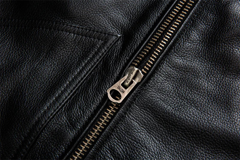2023 New Top Layer Cowhide  Leather  Jacket Men Black Stand Collar Short Genuine Leather Coat High Quality  Motorcycle Jackets
